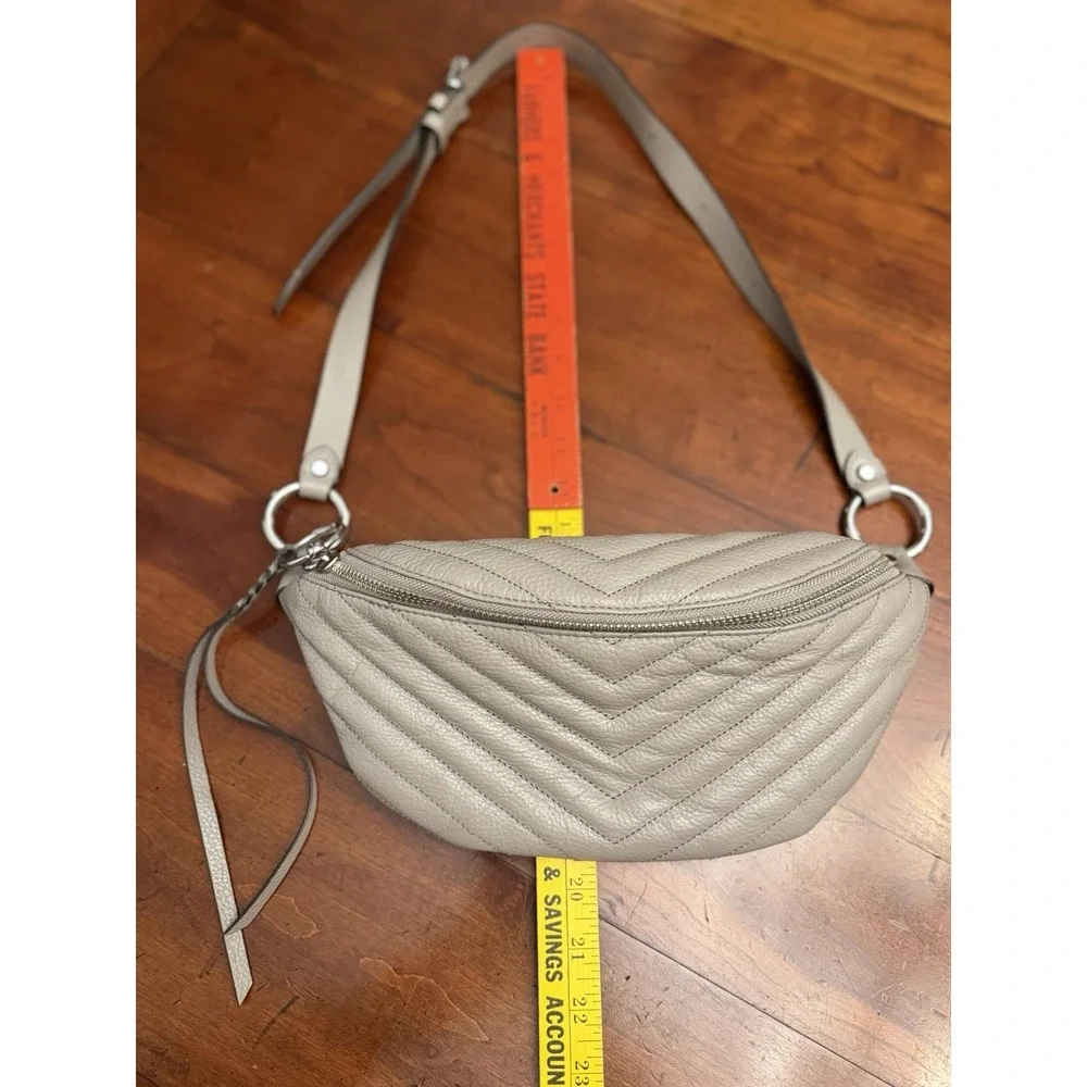 Rebecca Minkoff Edie Leather Sling Belt Bag Quilted Chevron Fanny Pack Taupe